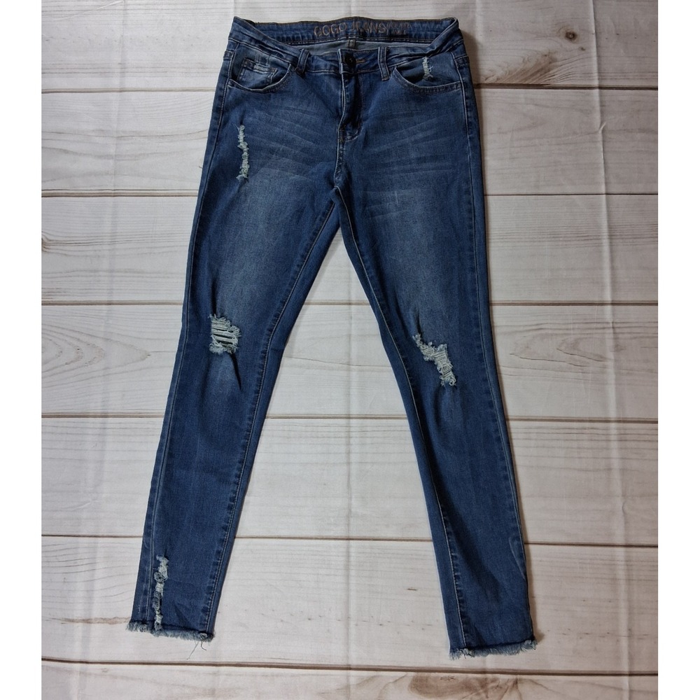 GoGo Jeans Women's 7 Distressed Skinny Ankle Medium Wash Blue Denim Stretch Sz7